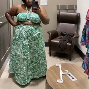 Tabitha Brown 2X Womens Green Floral Button Front Skirt Plus Size Maxi Skirt